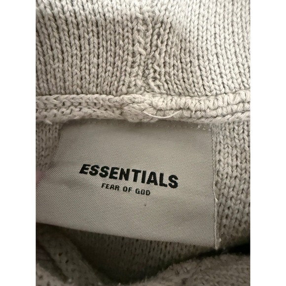 Fear of God Essentials Knit Hoodie Beige Logo‎ Pocket Men's M - Picture 5 of 7